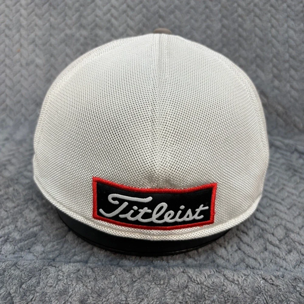 Titleist New Era Golf Hat Pro V1 Gray White Mesh Stretch Fit Medium-Large Cap